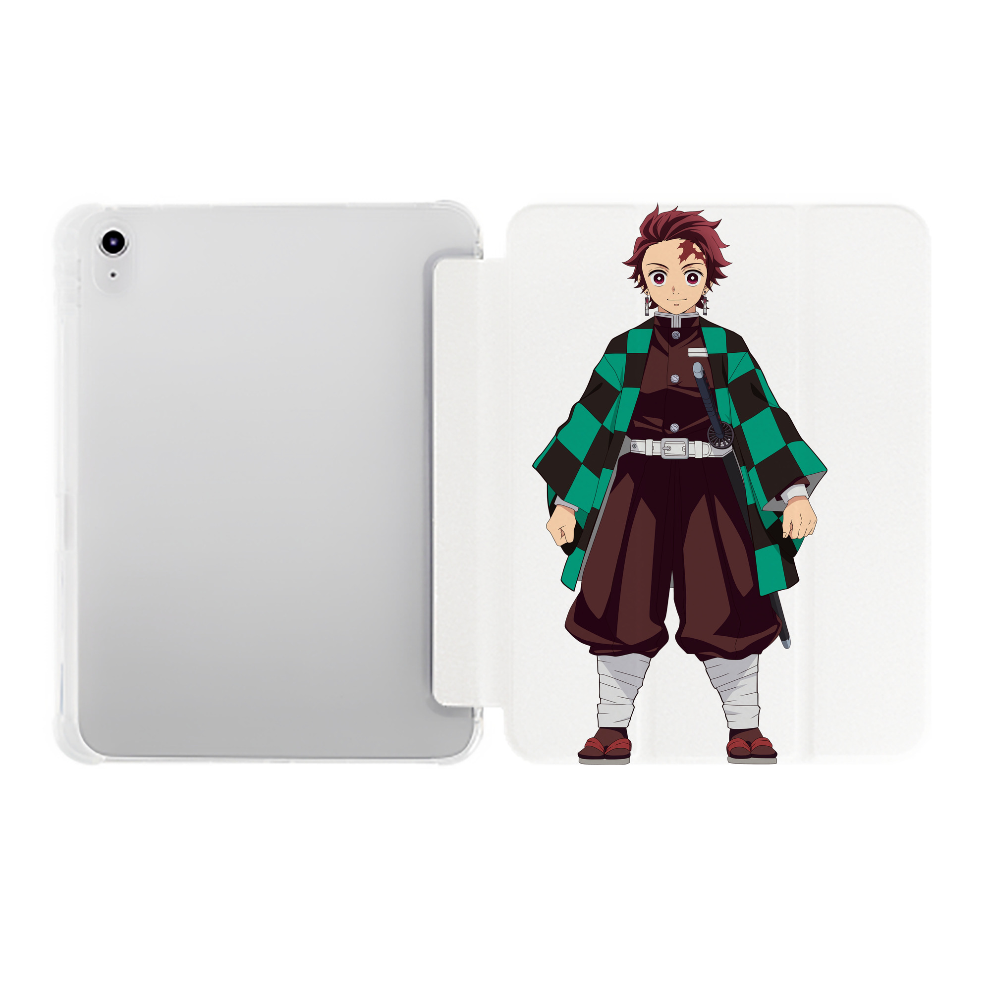 （画像用） 鬼滅の刃 竈門 炭治郎／かまど たんじろう Kamado Tanjirou IPad ケース ペン収納付き 三つ折りスタンド PUレザー×シリコン 対応機種9.5/10.5/10.9インチ